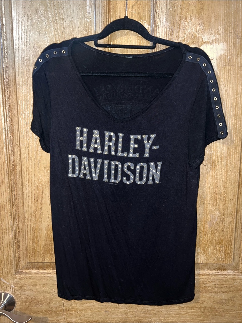 Harley-Davidson Women's Black Studded V-Neck Top